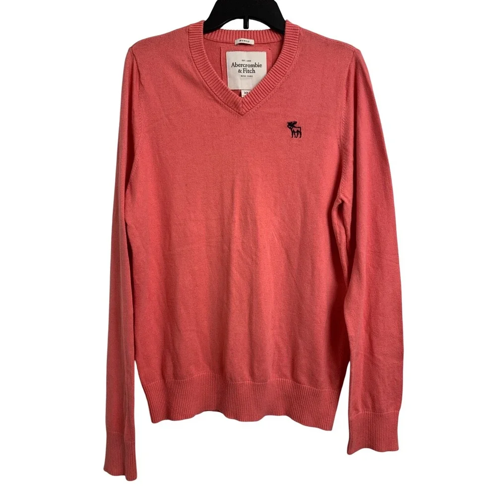 Abercrombie & Fitch  XL Coral Preppy Academia Muscle Fit Cotton Cashmere Sweater